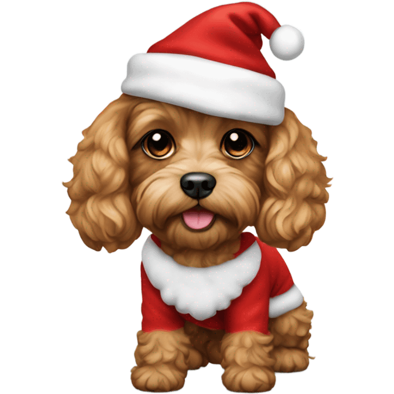 Cavapoo wearing Santa costume emoji