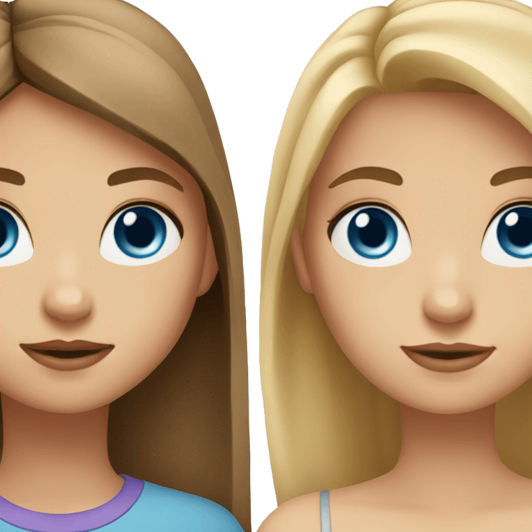 A girl with brown hair and brown eyes is next to a girl with blond hair and blue eyes emoji