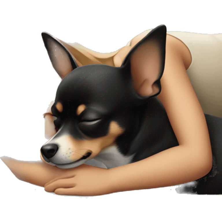 Girl sleeping with black and tan chihuahua  emoji