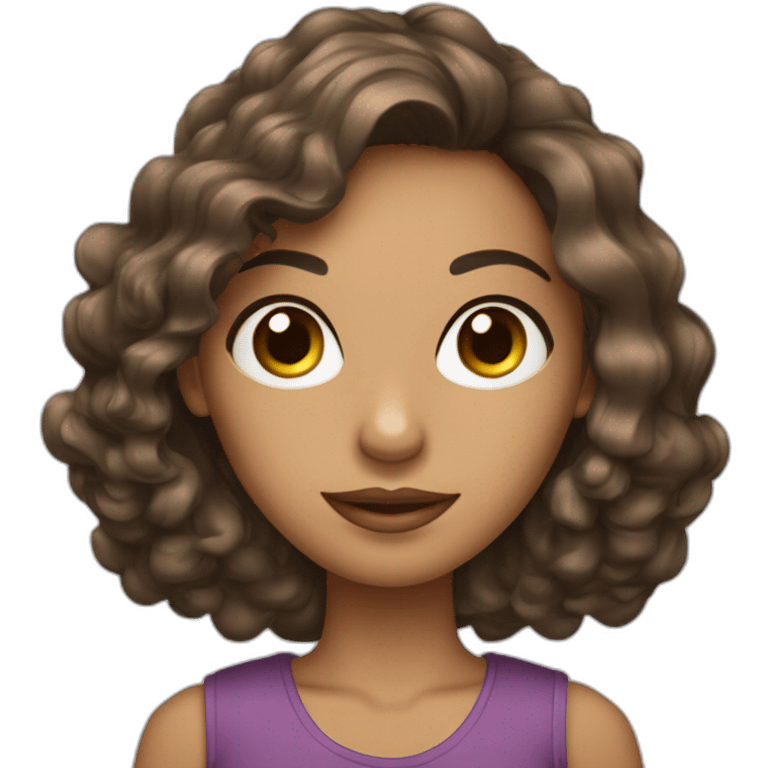 Uma mulher banca, Cercada de perfumes, de óculos, com cabelo liso castanho comprido.  emoji