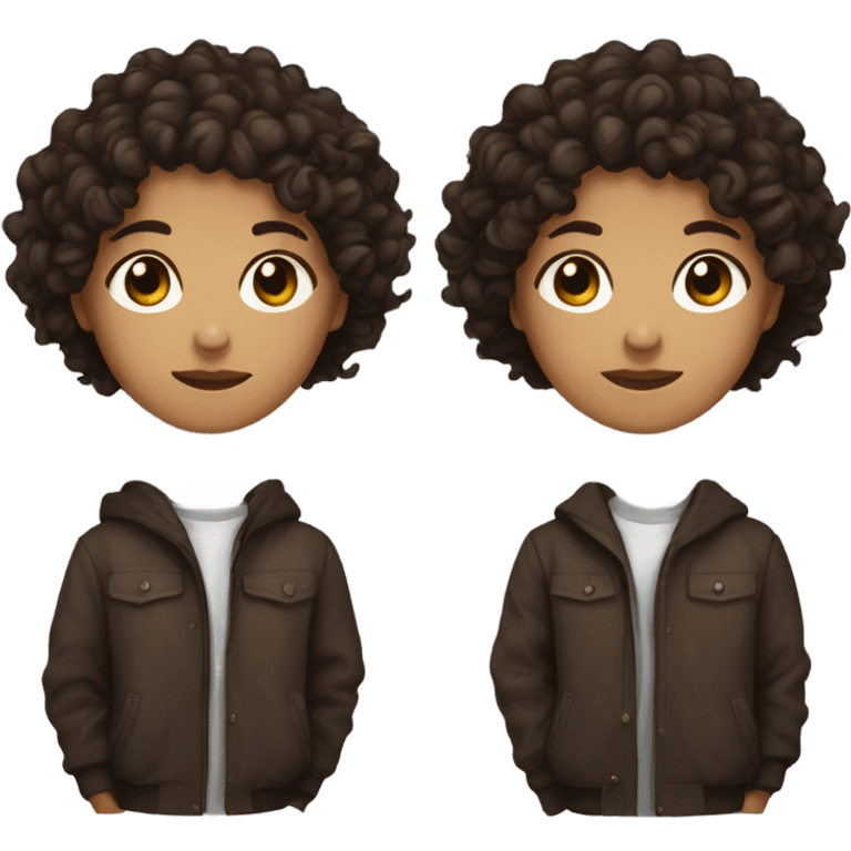 Dark brown curly hair with dark brown eyes and between brown and white  emoji