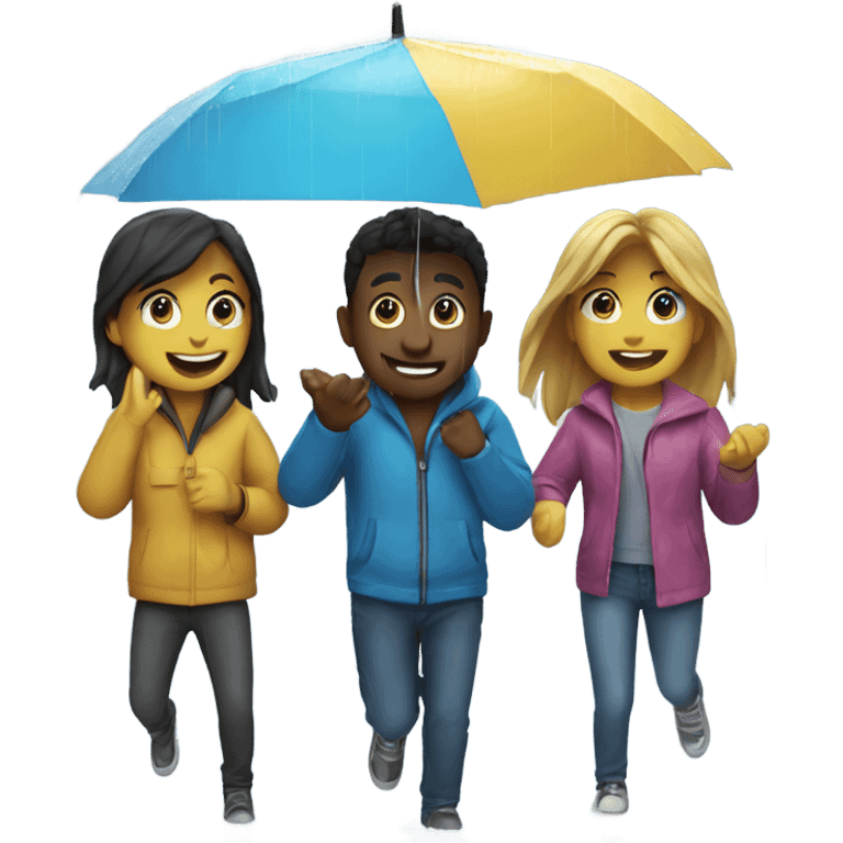 4 friends playing in the rain emoji