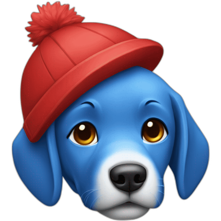 Blue dog with red cap w log emoji