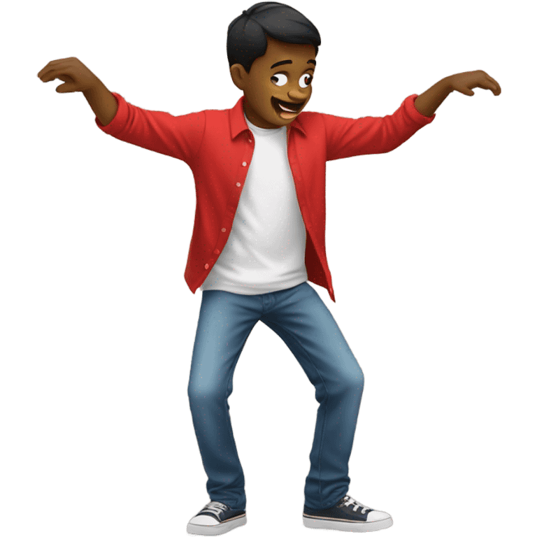 A boy dabbing in red shirt emoji