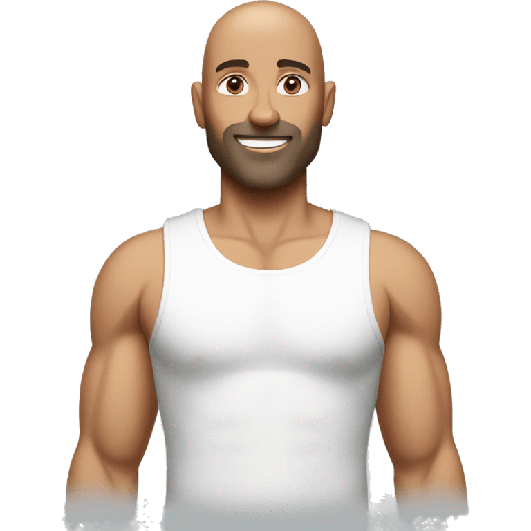 Man with white tank top and red shorts bald emoji