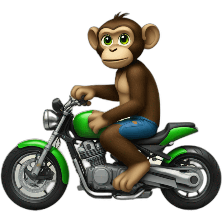 Big Monkey with green eyes on motorcycle  emoji