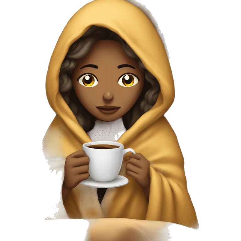 girl inside a blanket sipping coffee eyes closed emoji