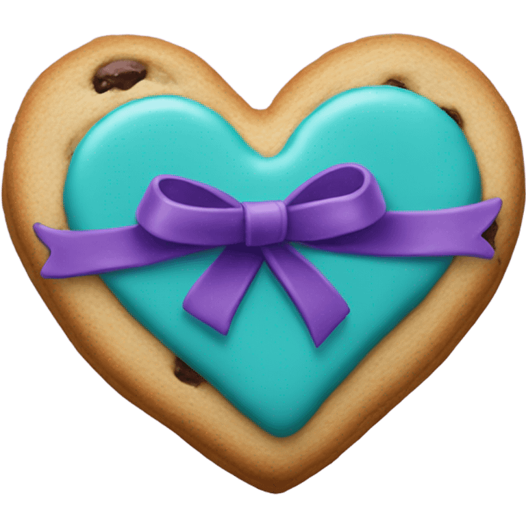 Cookie heart with teal purple awareness ribbon emoji