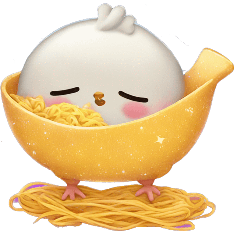 Kawaii neon star glitter chicken sleeping ramen emoji    emoji