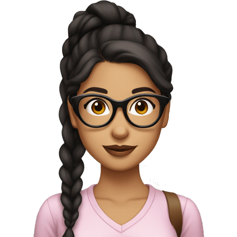 pretty girl latina with black glasses and dark brown hair in low ponytail  emoji