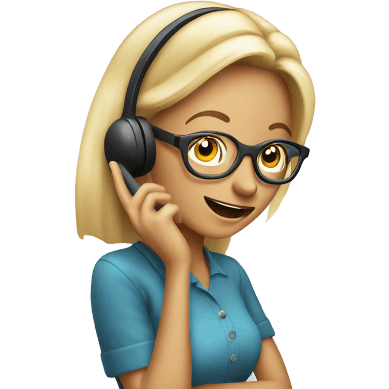 blond Woman wearing glasses on a phone call talking animatedly  emoji