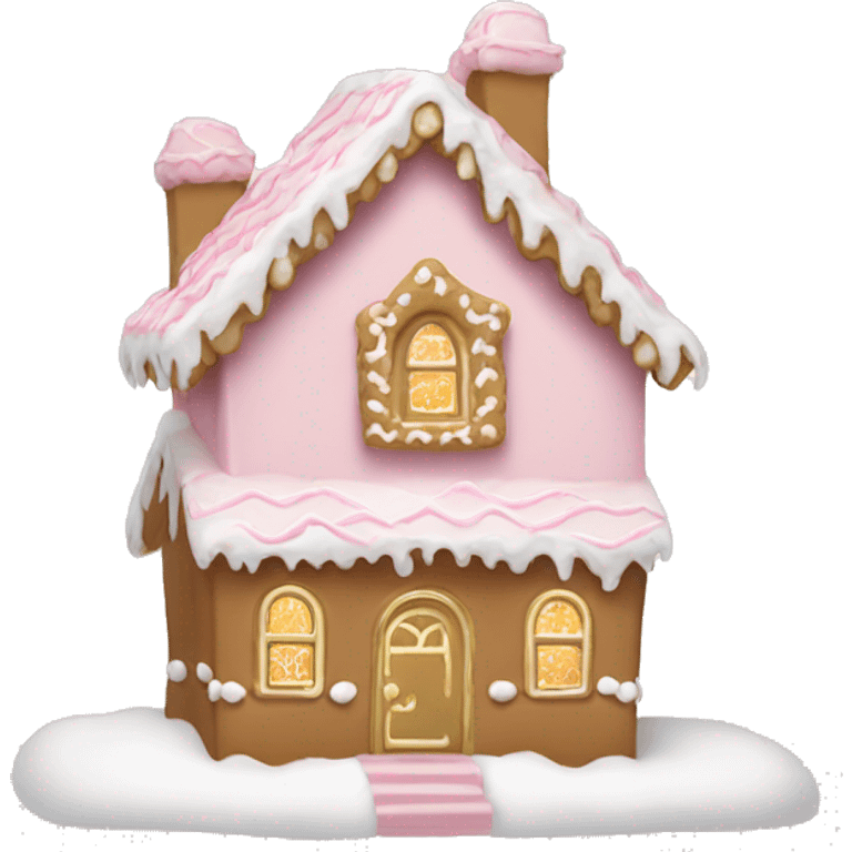 light pink and gold and white gingerbread house emoji