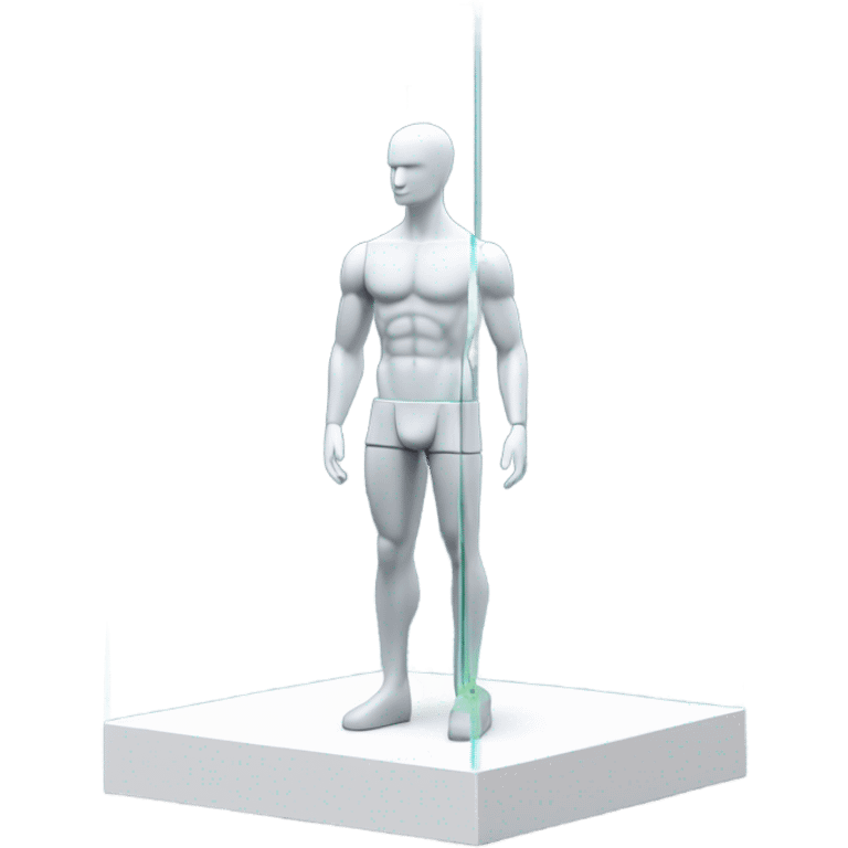 male mannequin abs cubes inside a glass cube on a stand isometric view emoji