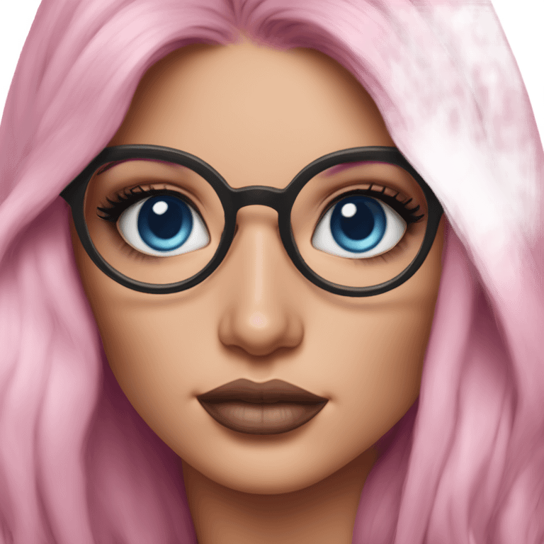 Hyper Realistic kylie jenner pink hair blue eyes and glasses  emoji