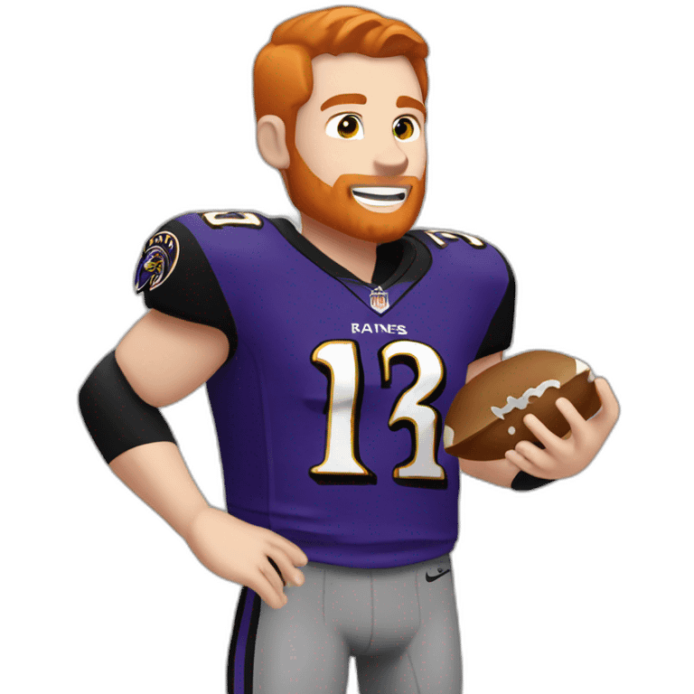 a clean-shaven red haired young man in a ravens jersey eating a chipotle burrito bowl emoji