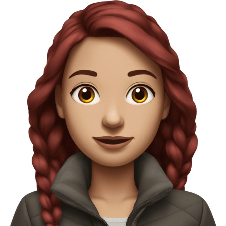 Realistic beautiful burgundy haired Girl wearing long northface  emoji