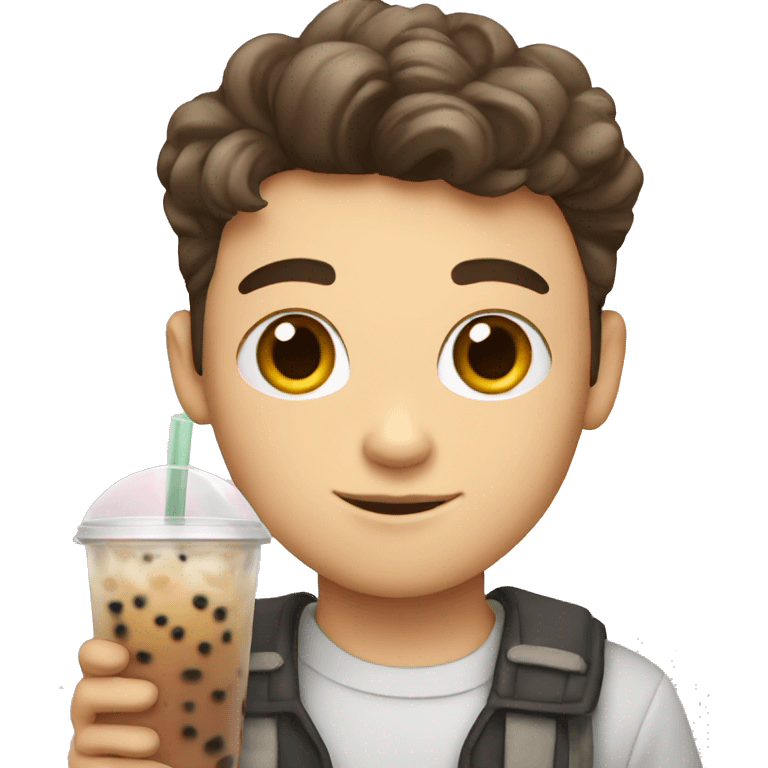 white boy with boba tea emoji