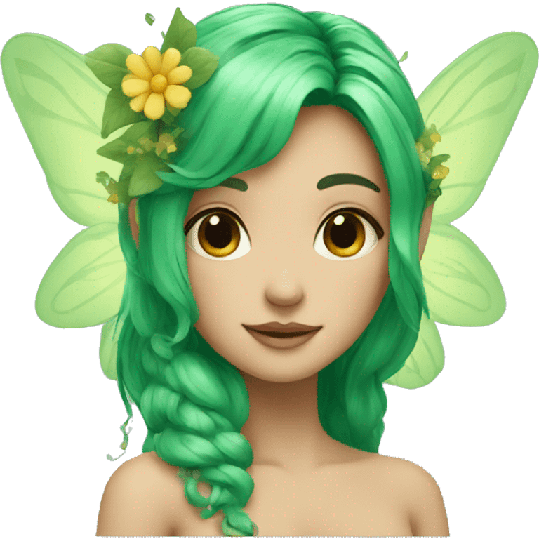 A fairy, green hair, flowers wings  emoji