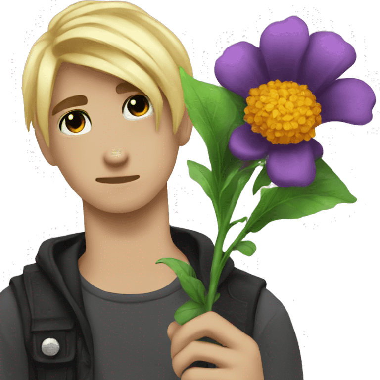 Emo guys holding a flower while lookin away emoji