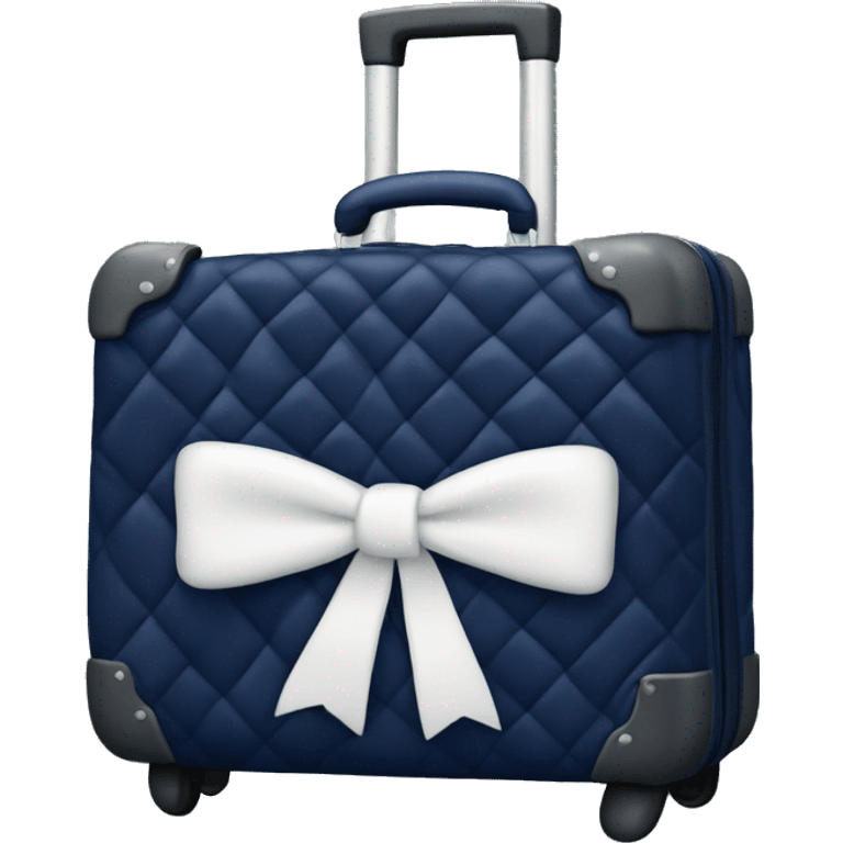 Navy blue quilted luggage with white bow  emoji