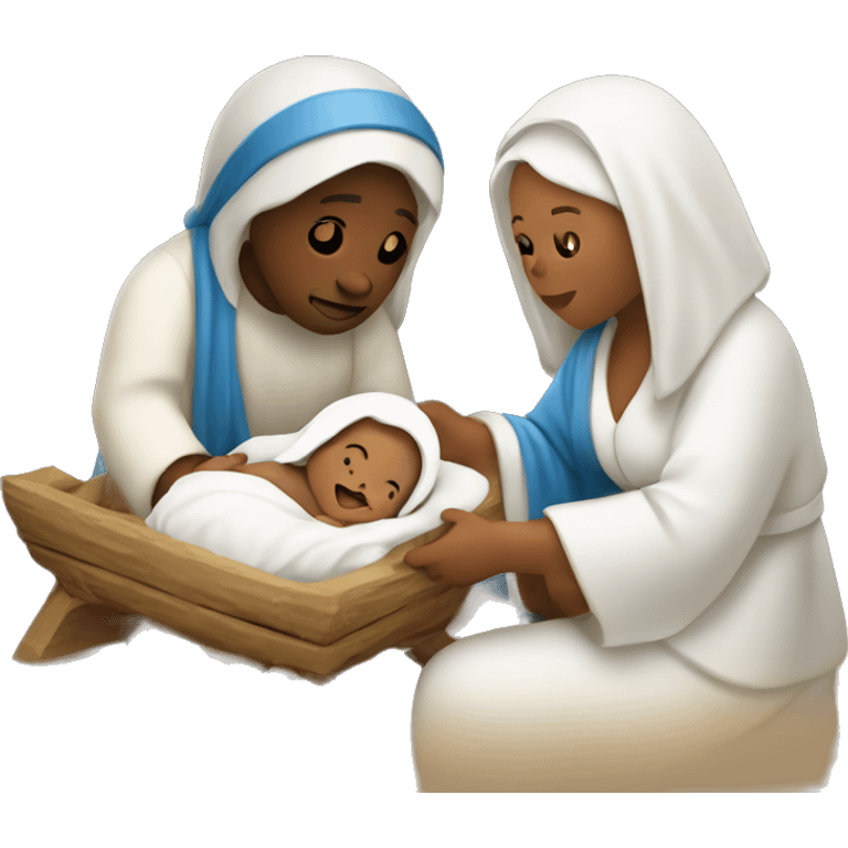 Nativity scene, baby on a manger, Mary and Joseph emoji