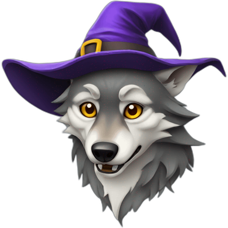 Scary wolf with witch hat emoji