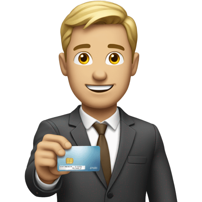 white guy in business casual look showing a credit card  emoji