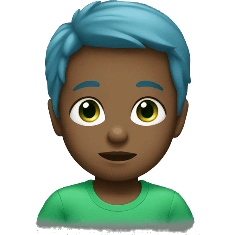 A baby with blue eyes in a green T-shirt emoji