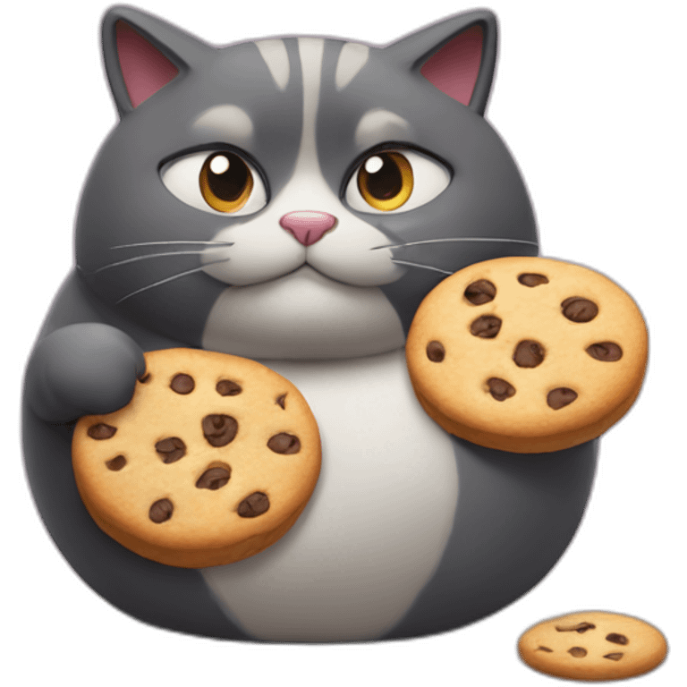 fat cat eating cookies looking busted emoji