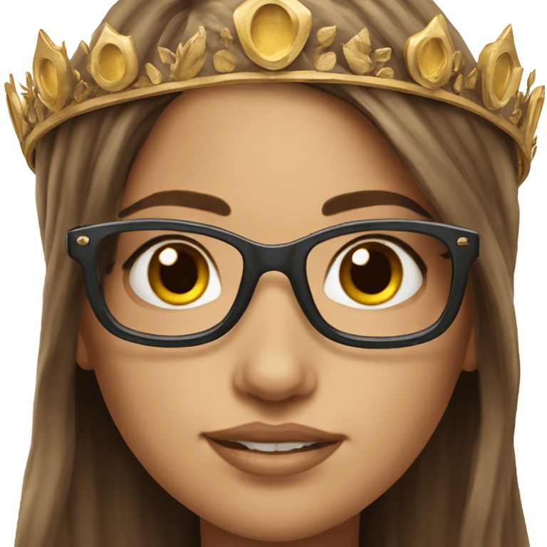 Hyperrealistic beautiful  girl, wearing a crown and glasses with arm tattoos, with long brown hair  emoji