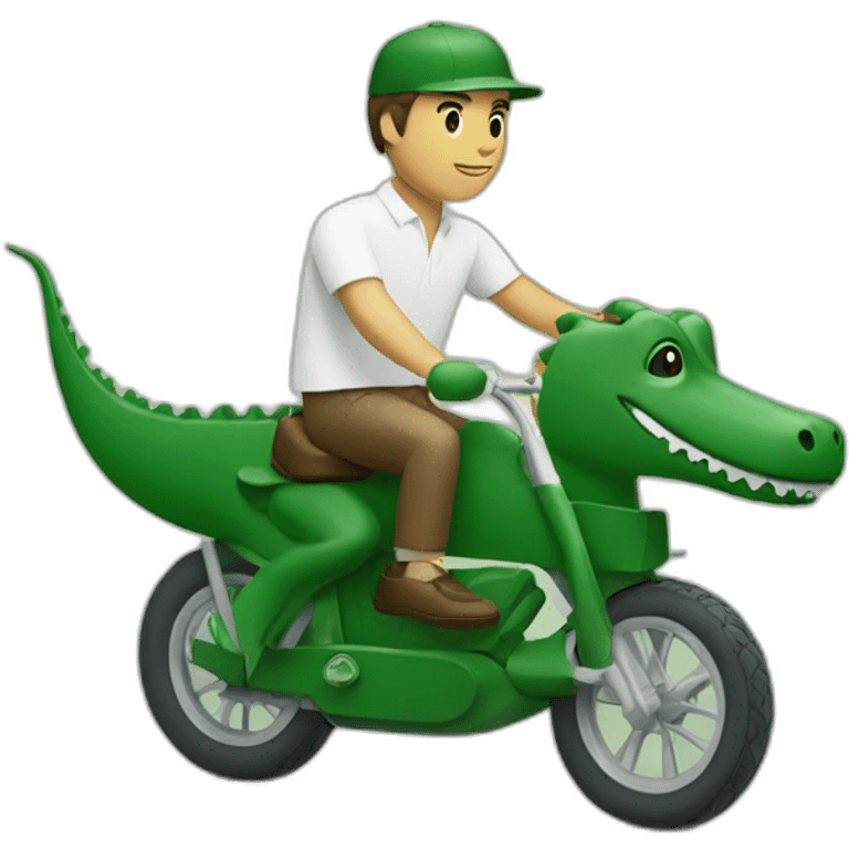 Guy using lacoste riding in crocodile emoji