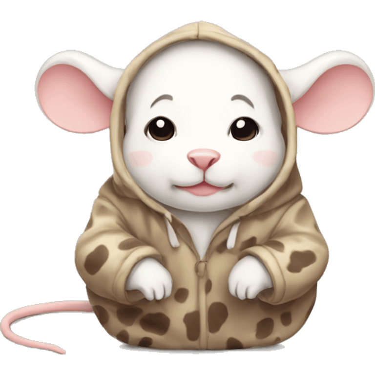 A lazy mouse in a cow hoodie emoji