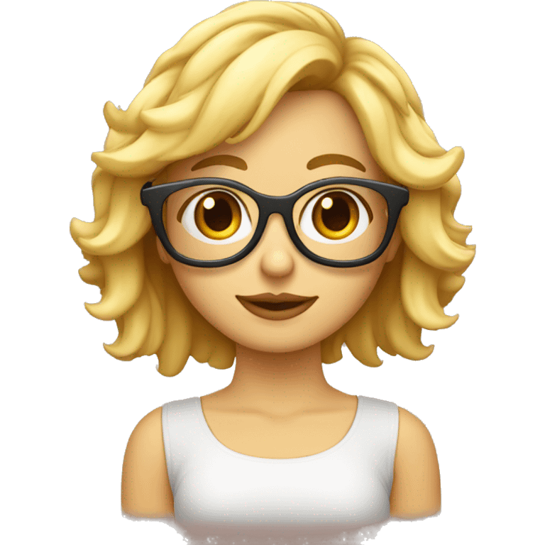 Chica rubia con pelo ondulado con gafas en la cabeza  emoji