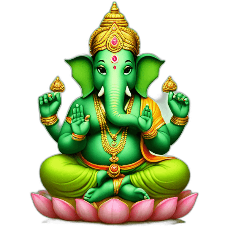 green ganesha hindu god with 4 hands,the right low hand in varada mudra emoji