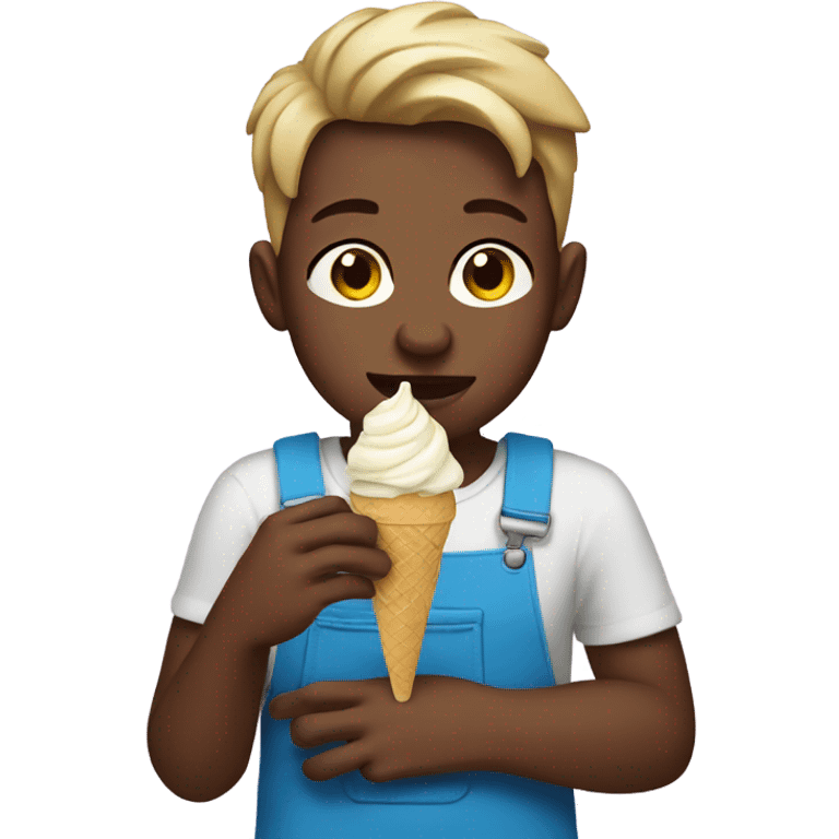 Boy wearing dress eating ice cream with nails emoji