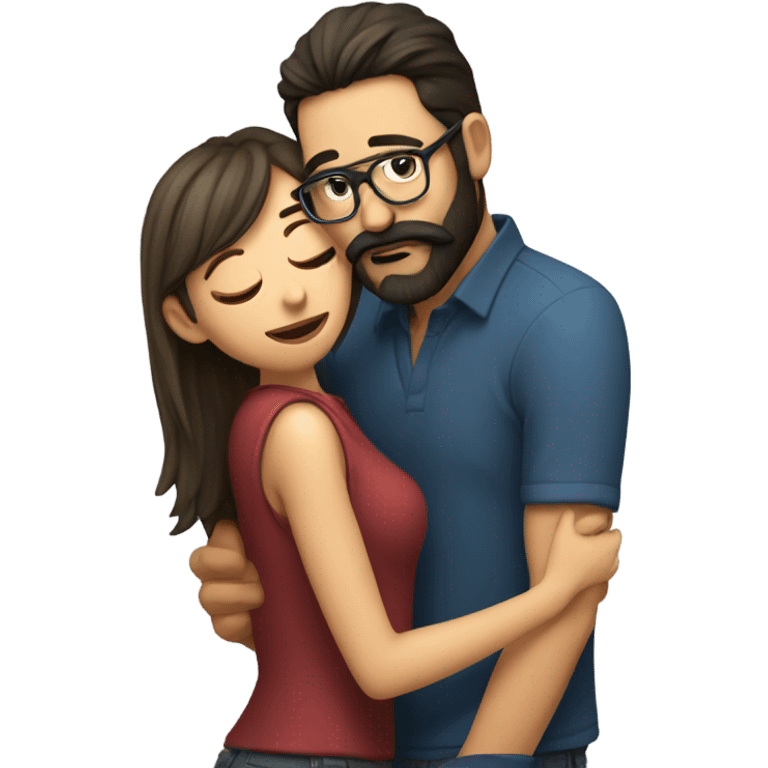 Girl kissing a man with dark beard and glasses emoji