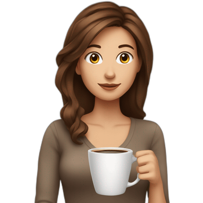 Brown hair nice woman posing next to a coffee cup emoji