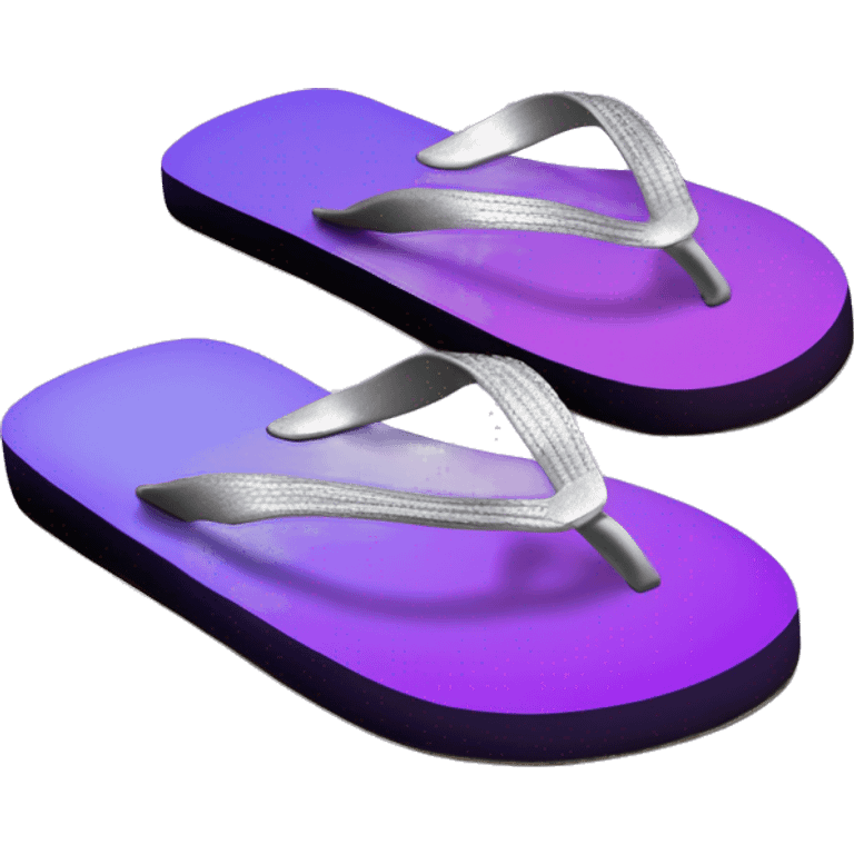 Realistic dark purple to light purple ombre flip flops with metallic silver accents. emoji