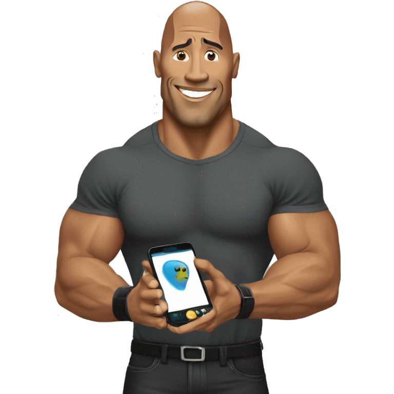 the rock with a mobile phone emoji