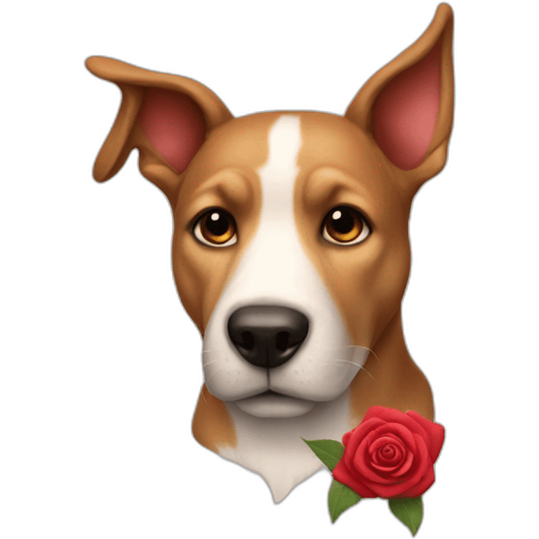 Dog whit a rose red emoji