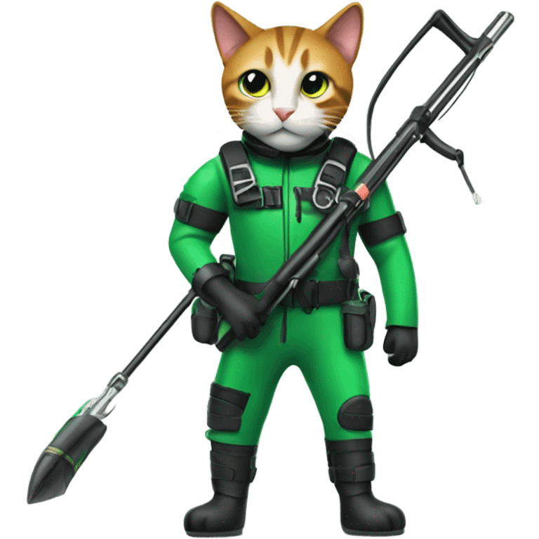 cat in green scuba gear pointing a speargun  emoji