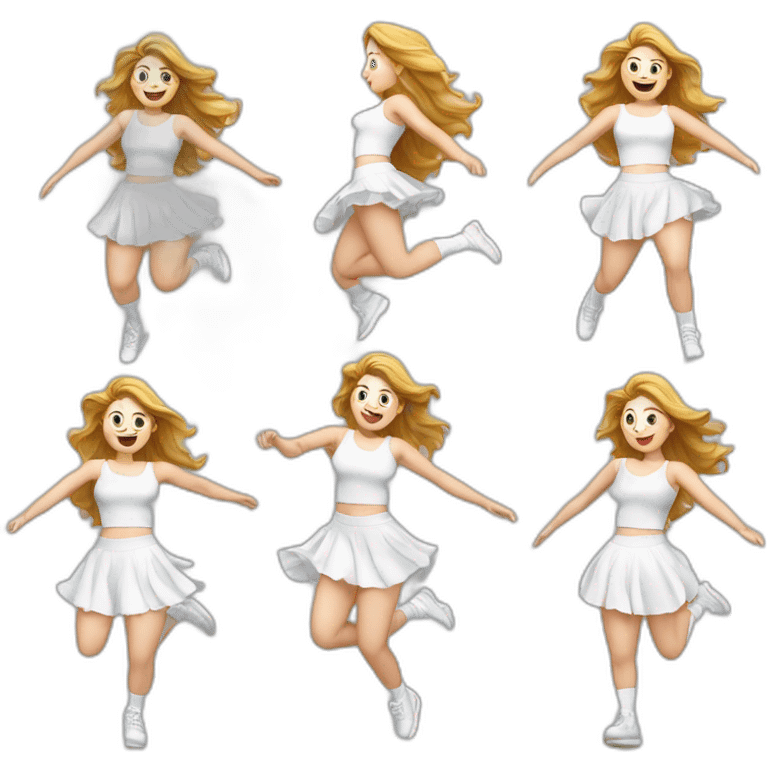 hyperrealistic-full-body-caucasian-curvy-beauty-jumping-small white-skirt-back-and-front-views-strong-wind-knickers white socks emoji