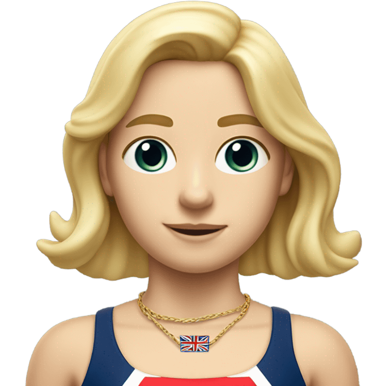 A girl with long blonde hair with wide shoulders wearing a Great Britain rowing swimming suit and has small muscles and add a necklace that has a sea shell pendant on it. She must have a  necklace around the neck and the pendant is on her chest emoji