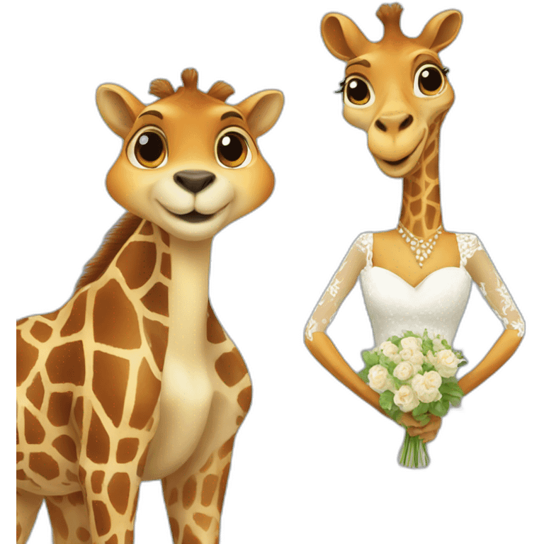 Male giraffe and female squirrel in wedding dress    emoji