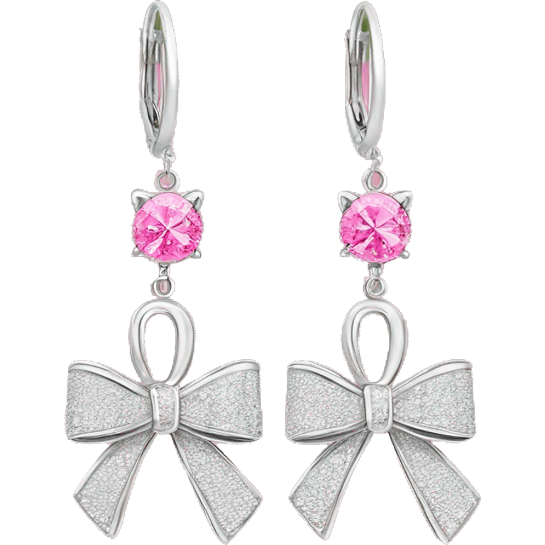 Silver diamond earrings￼ with a bow in pink emoji