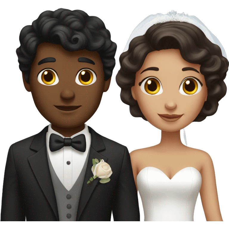 Dark hair groom and brown skin bride emoji