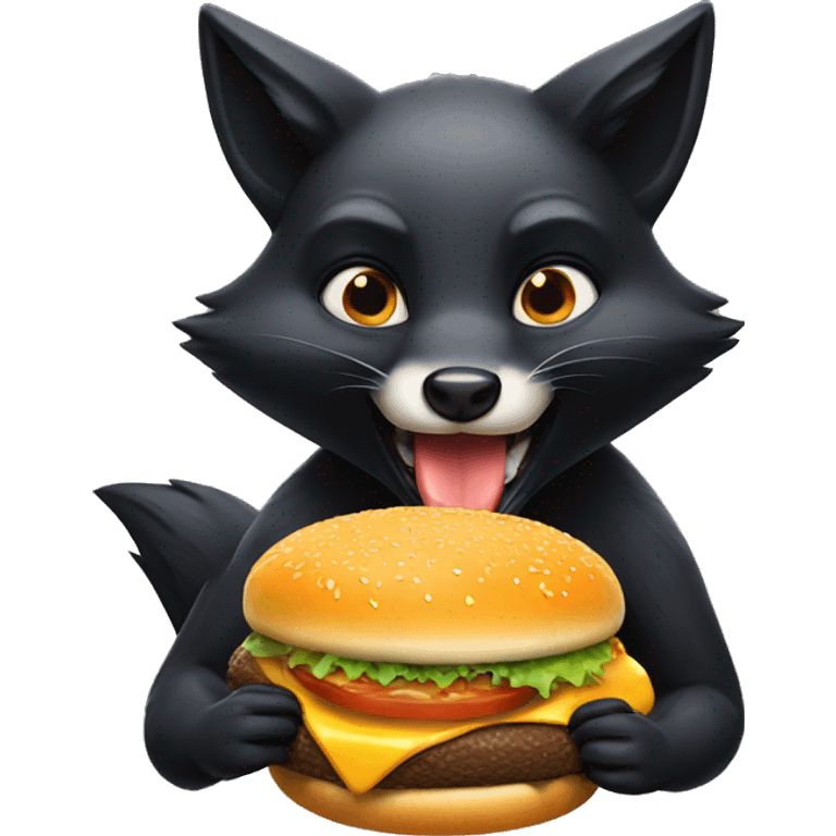 Black fox eating Burger  emoji