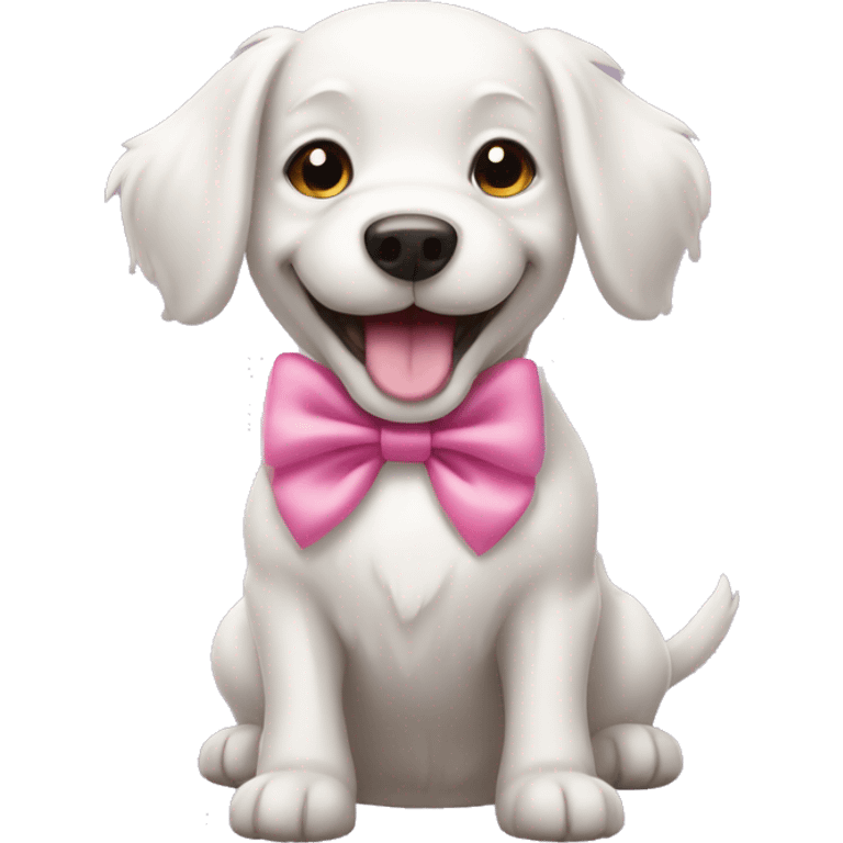 White happy dog with pink bow emoji