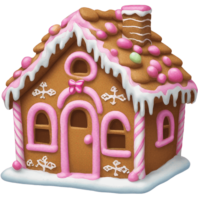 Gingerbread house with a pink bow  emoji