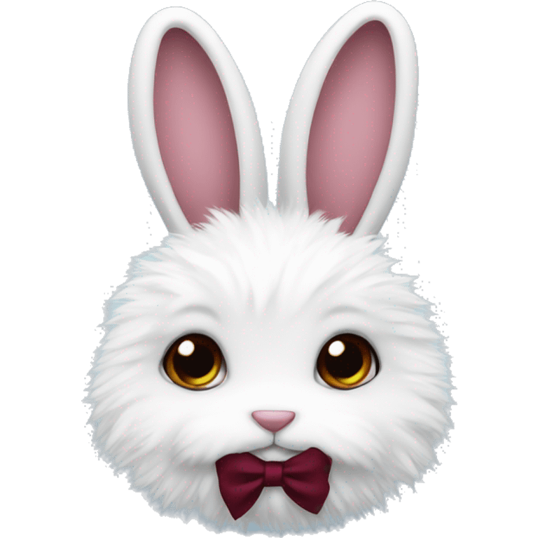 White fluffy bunny with burgundy bow emoji